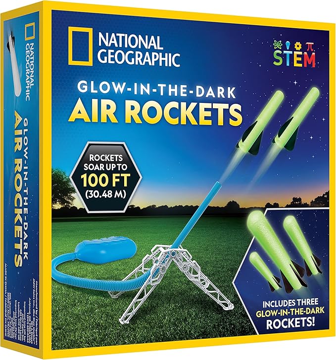 National Geographic Air Rocket Launcher Toy - Launch Glow in The Dark Rockets up to 100 Feet, Kids Outdoor Toys, Toys for Kids 8-12, Glow in The Dark Toys, Rocket Kit, Fun Outdoor Toys