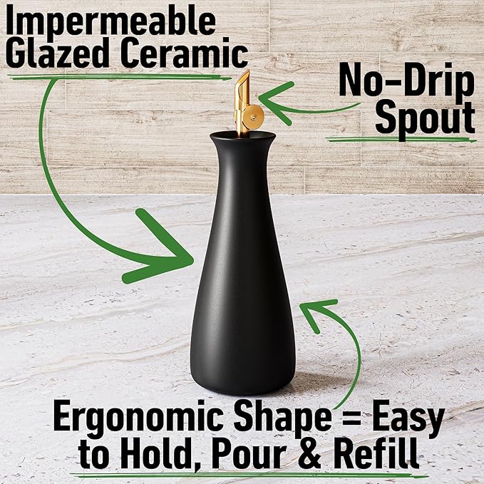 HB Design Co. Ceramic Olive Oil Dispenser - 530 ML Capacity Matte White Ceramic