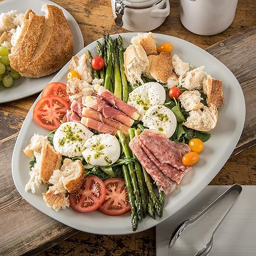 Carlisle FoodService Products Ridge Resuable Plastic Platter Oblong Platter for Home and Restaurant, Melamine, 18 Inches, Cement, (Pack of 6)
