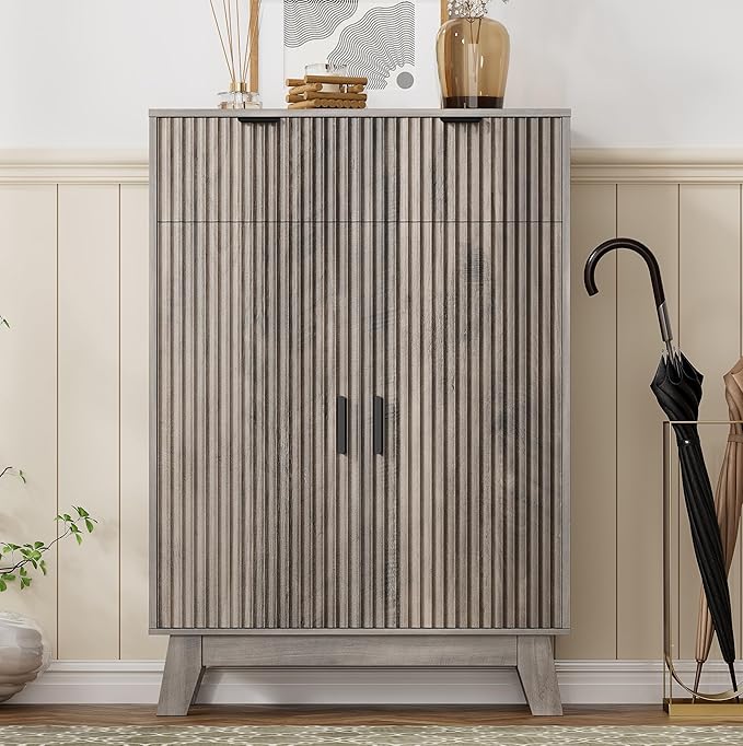 Shoe Cabinet Storage for Entryway, 4 Tier Fluted Shoe Storage Cabinet