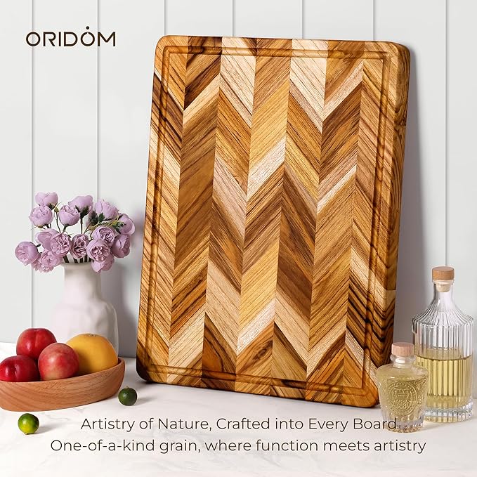 Teak Wood Cutting Board for Kitchen Extra 20'' Large End Grain Heavy Duty