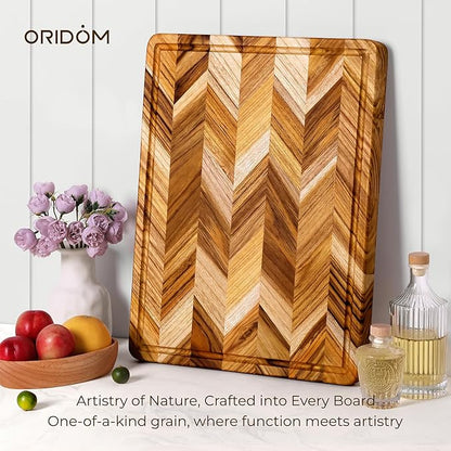 Teak Wood Cutting Board for Kitchen Extra 20'' Large End Grain Heavy Duty