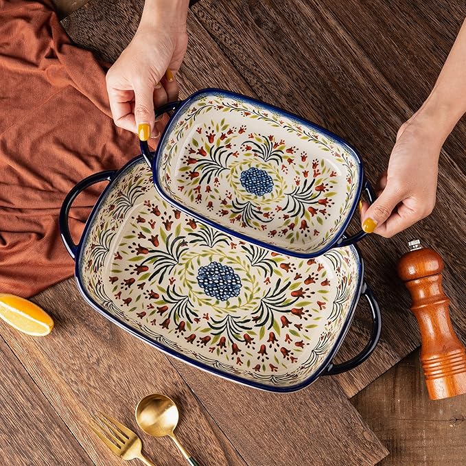 Baking Dish Ceramic Baking Pan Blue Casserole Dish Rectangular Baking Set 2pcs
