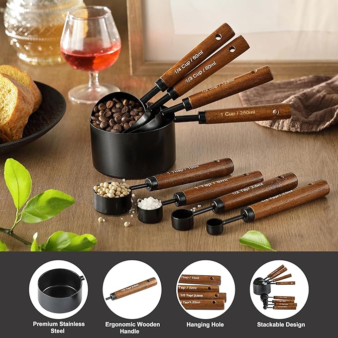 8PCS Measuring Cups and Spoons Set, DV Stainless Steel Measuring Cups