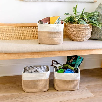 NaturalCozy Storage Cubes 9”x9”x7”Cotton Rope Woven Baskets