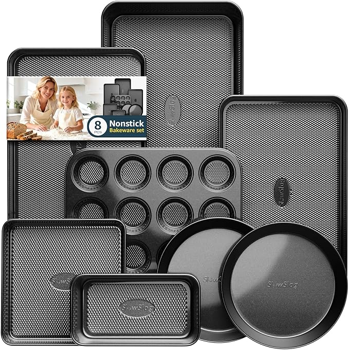 Nonstick Baking Pans Set, 8-Piece Stackable Bakeware Sets, Non-Toxic Oven Pan