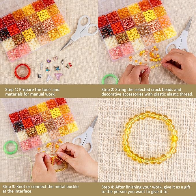 XSEINO About 7200PCS 6mm Glass Beads Bracelet Making Kit,144 Assorted Colors Crystal Glass Beads for Bracelet and Jewelry Making and DIY Crafts,Friendship Gifts,to Give to Friends, Family