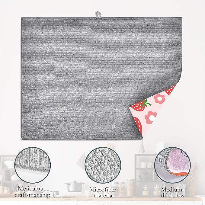 Pink Strawberry Dish Drying Rack Mat