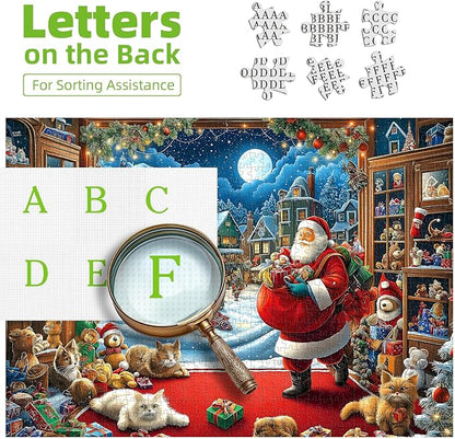 Blueforest Christmas 1000 Piece Jigsaw Puzzle for Adults - 27.5x19.7 Inches Large Holiday Scene with Santa, Toys & Snowy Village, Challenging Art Puzzle Home Decor