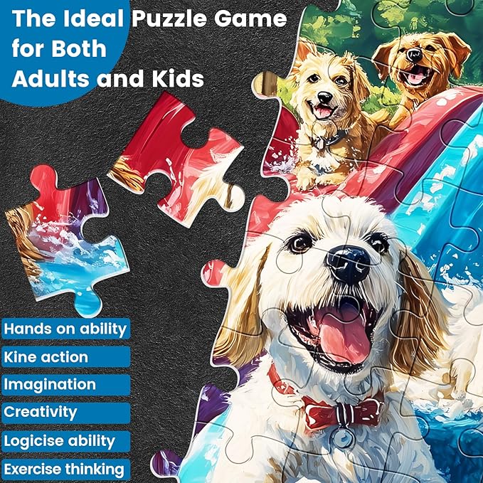 300 Piece Puzzle for Adults,Puppies Jigsaw Puzzles 300 Pieces for Adult Kids Elderly Premium Cardboard Dog Summer Jigsaw Puzzle Challenging Puzzles Game Family Activity Gift Toy 20.5x15in
