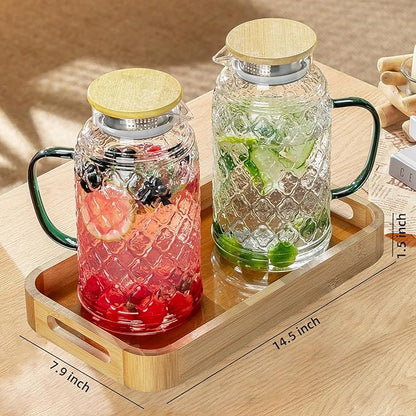 Buaic Glass Pitcher with Lid, 2 PACK 68 oz/2 Liter Vintage Water Pitcher With
