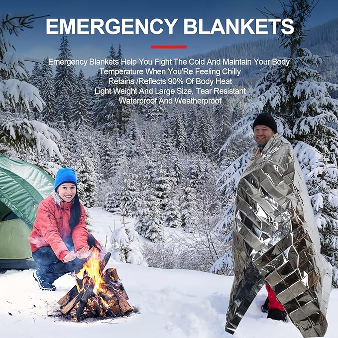 9 Pack Emergency Blankets, Outdoor Survival Emergency Insulated Gear, Mylar Thermal Space Insulated Blanket, Perfect for Camping, Hiking, Running, Marathon, Wilderness Rescue or First Aid