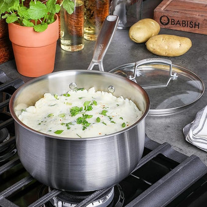 Babish Stainless Steel Saucepan 3.5 Quart Triply Professional Grade Cookware