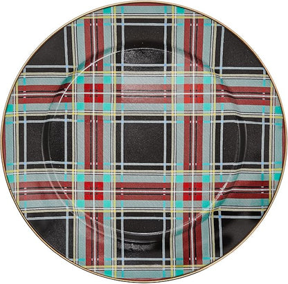 MACKENZIE-CHILDS Enamel Charger Plate, Charger Decoration for Dinner Plates or Home Decor, 12 Inches, Black Tartan, Set of 1