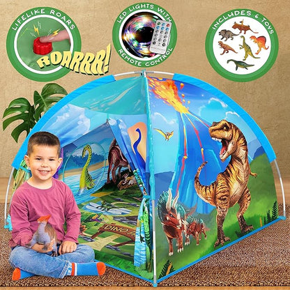 W&O Dino Paradise Super Dome with Roar Button, Dinosaur Toys and LED Lights - Epic Dinosaur Tent for Kids Aged 3-12 - Perfect for Indoor & Outdoor Adventures