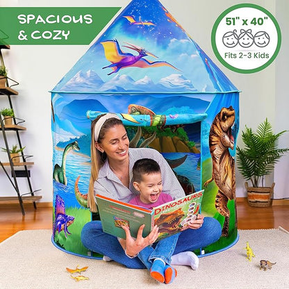 W&O Dino Paradise Play Tent with Roar Button - Epic Pop Up Tent for Boys & Girls - Perfect for Indoor & Outdoor Adventures