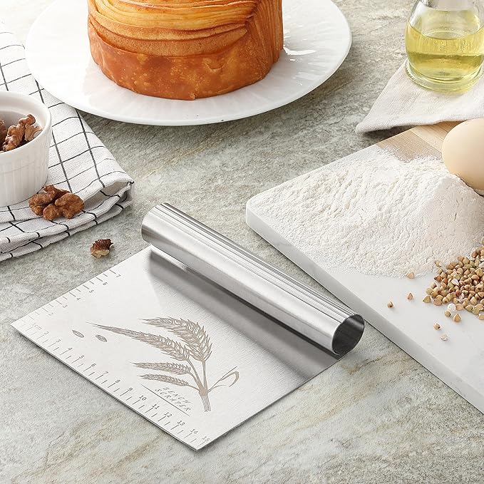 2PCS Dough Pastry Bench Cutter Scraper, OLULU Stainless Steel Kitchen Food