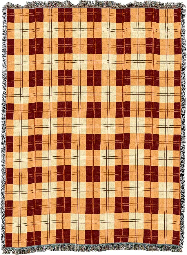 Pure Country Weavers Plaid Blanket Mango Orange Yellow - Patterns Gift Tapestry Throw Woven from Cotton - Made in The USA (72x54)