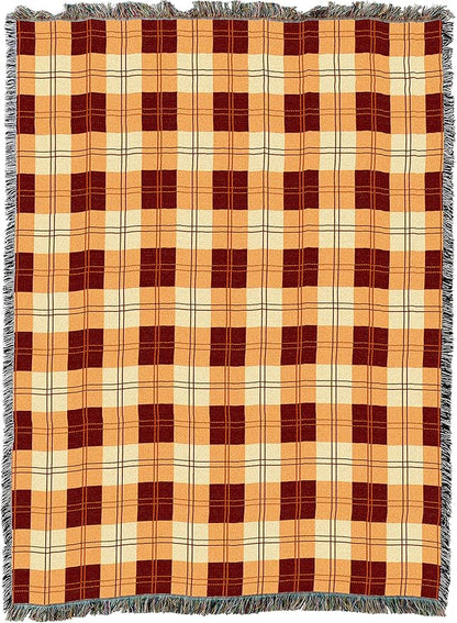 Pure Country Weavers Plaid Blanket Mango Orange Yellow - Patterns Gift Tapestry Throw Woven from Cotton - Made in The USA (72x54)