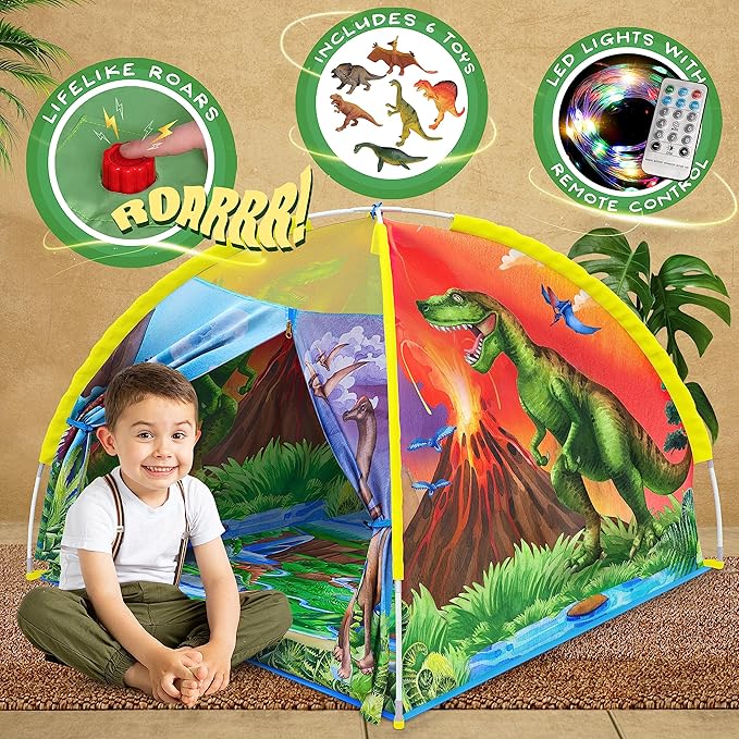 W&O Dino Super Dome with Roar Button, Dinosaur Toys and LED Lights - Epic Dinosaur Tent for Kids Aged 3-12 Perfect for Indoor & Outdoor Adventures