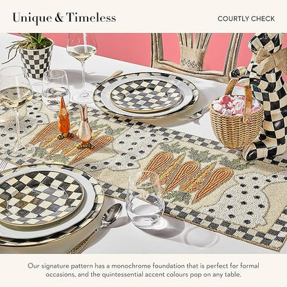 MACKENZIE-CHILDS Enamel Dinner Plate, Decorative Dinnerware Plate, 10 Inches, Set of 1, Black-and-White Courtly Check