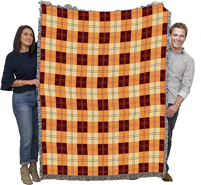 Pure Country Weavers Plaid Blanket Mango Orange Yellow - Patterns Gift Tapestry Throw Woven from Cotton - Made in The USA (72x54)